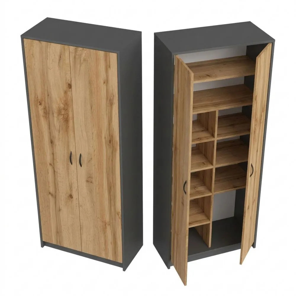 Vielseitiger Kleiderschrank mit Regalfächern und extra Fach, grau