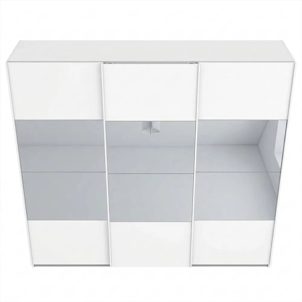 Schwebetürenschrank 3-türig mit Spiegel und Zubehör, Alpinweiß, 271x210x62cm