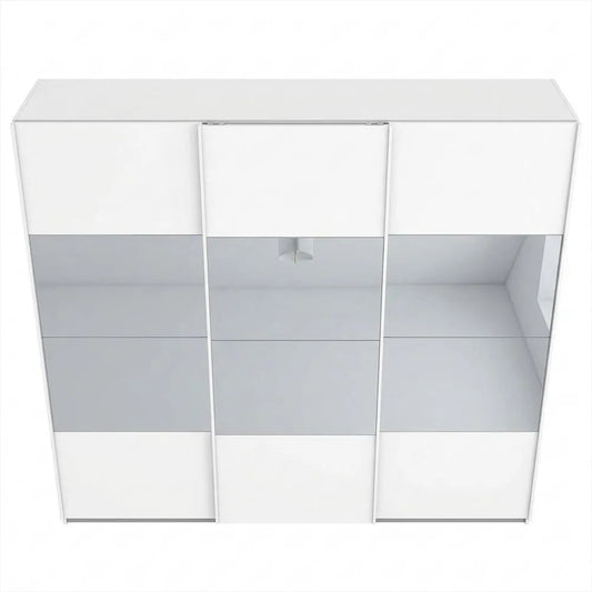 Schwebetürenschrank 3-türig mit Spiegel und Zubehör, Alpinweiß, 271x210x62cm