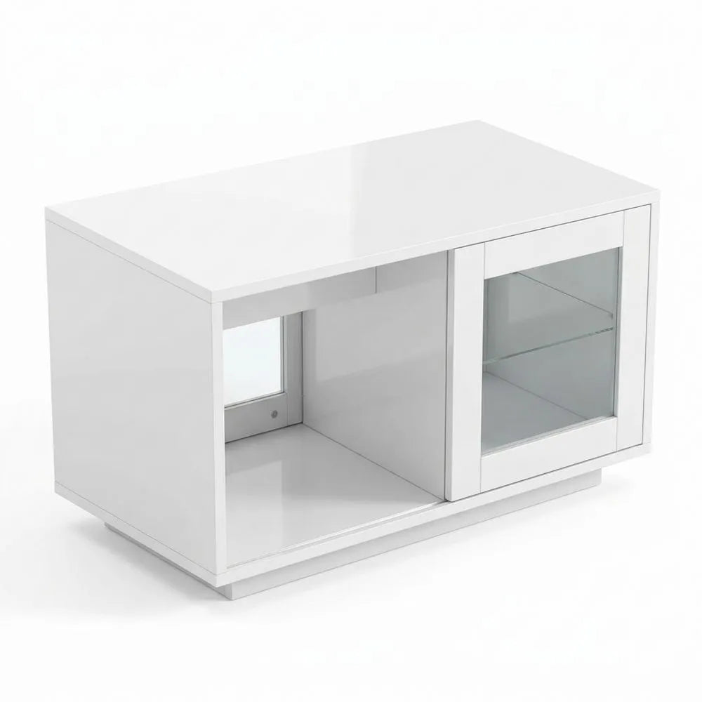 Moderner Couchtisch Weiß Hochglanz mit LED und Verstellbarem Regal 80x40x45cm