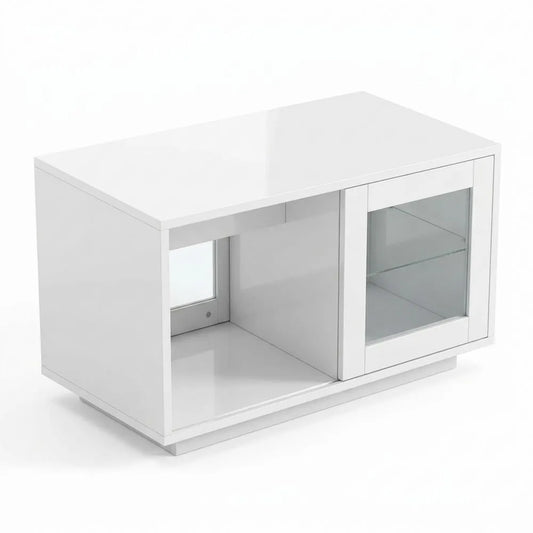 Moderner Couchtisch Weiß Hochglanz mit LED und Verstellbarem Regal 80x40x45cm