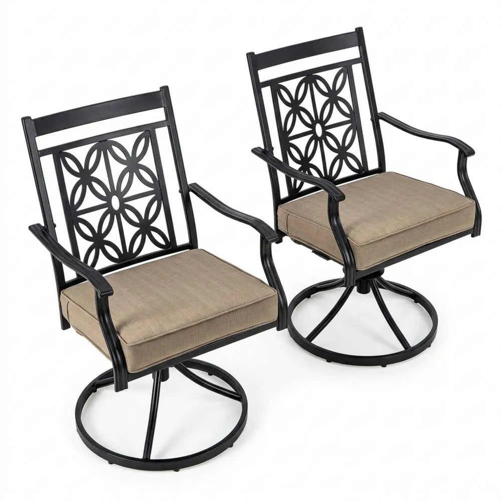 2er Set drehbare Terrassenstühle mit weichen Kissen