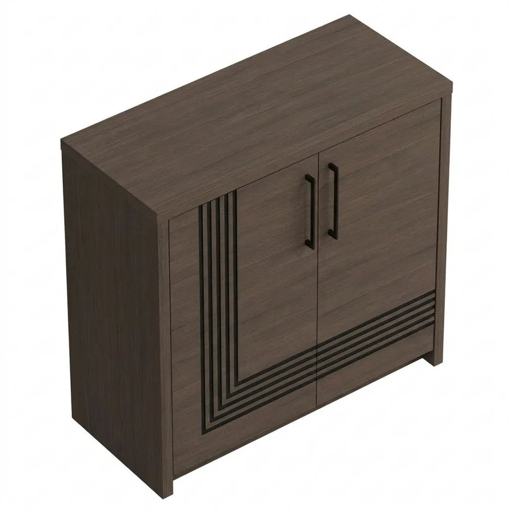 Moderne 2-türige Kommode mit dekorativer Fräsung, Dunkelbraun/Schwarz Eiche, 91,5cm x 86,3cm x 41,6cm