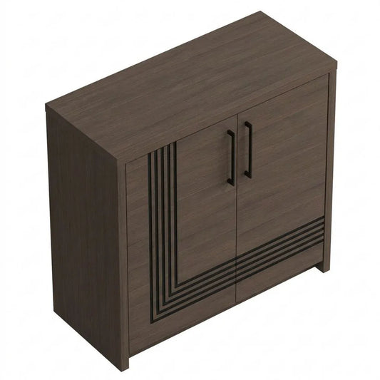 Moderne 2-türige Kommode mit dekorativer Fräsung, Dunkelbraun/Schwarz Eiche, 91,5cm x 86,3cm x 41,6cm